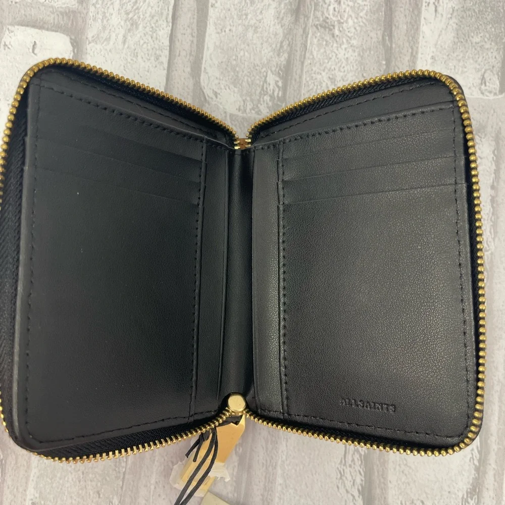 ALLSAINTS Lena Hex Leather Zip Wallet in Sepia Brown - NWT